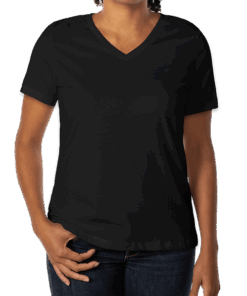 Custom Bella + Canvas Women’s Jersey V-Neck T-shirt in Black — undecorated garment