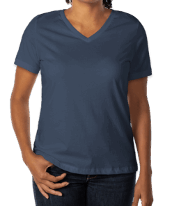 Custom Bella + Canvas Women’s Jersey V-Neck T-shirt in Navy — undecorated garment