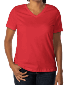 Custom Bella + Canvas Women’s Jersey V-Neck T-shirt in Red — undecorated garment