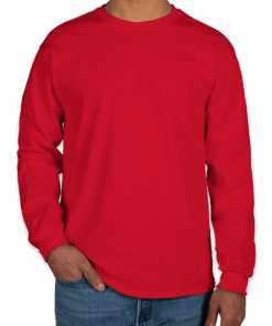 Custom Gildan Ultra Cotton Long Sleeve T-shirt in Red — undecorated garment