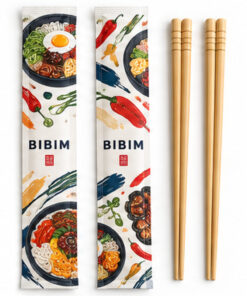 Bamboo Chopsticks with Full-Color Custom Sleeves with illustrative sample branding