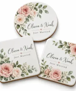 Ceramic coasters with floral wedding print
