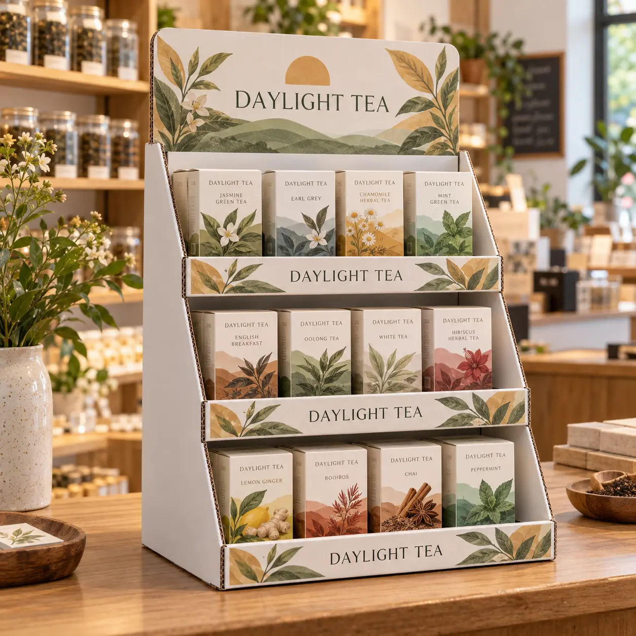 Custom 3-Tier Countertop Cardboard Displays - example customer design
