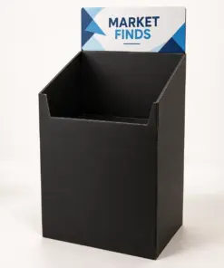 Custom Cardboard Retail Dump Bins with Printed Header with example customer artwork