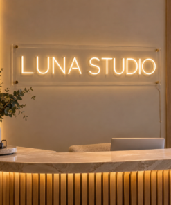 Business Name LED Neon Sign in an indoor setting — example custom design
