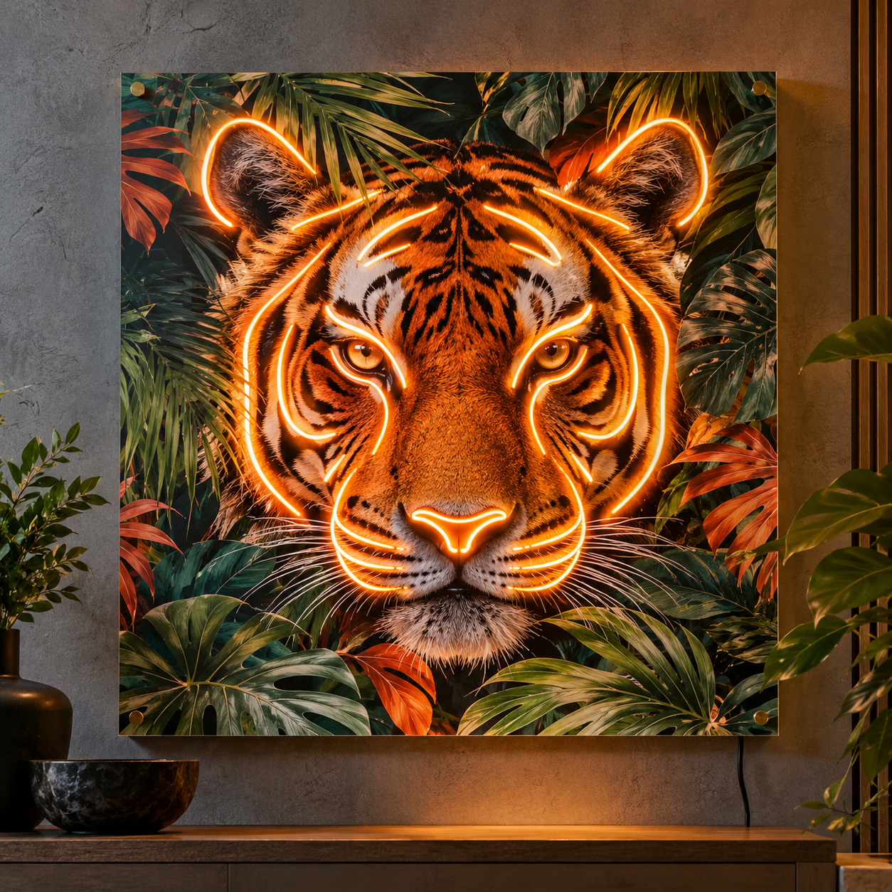 Printed Artwork with Neon Outline in an indoor setting — example custom design