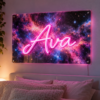 Printed Background with Neon Name in an indoor setting — example custom design