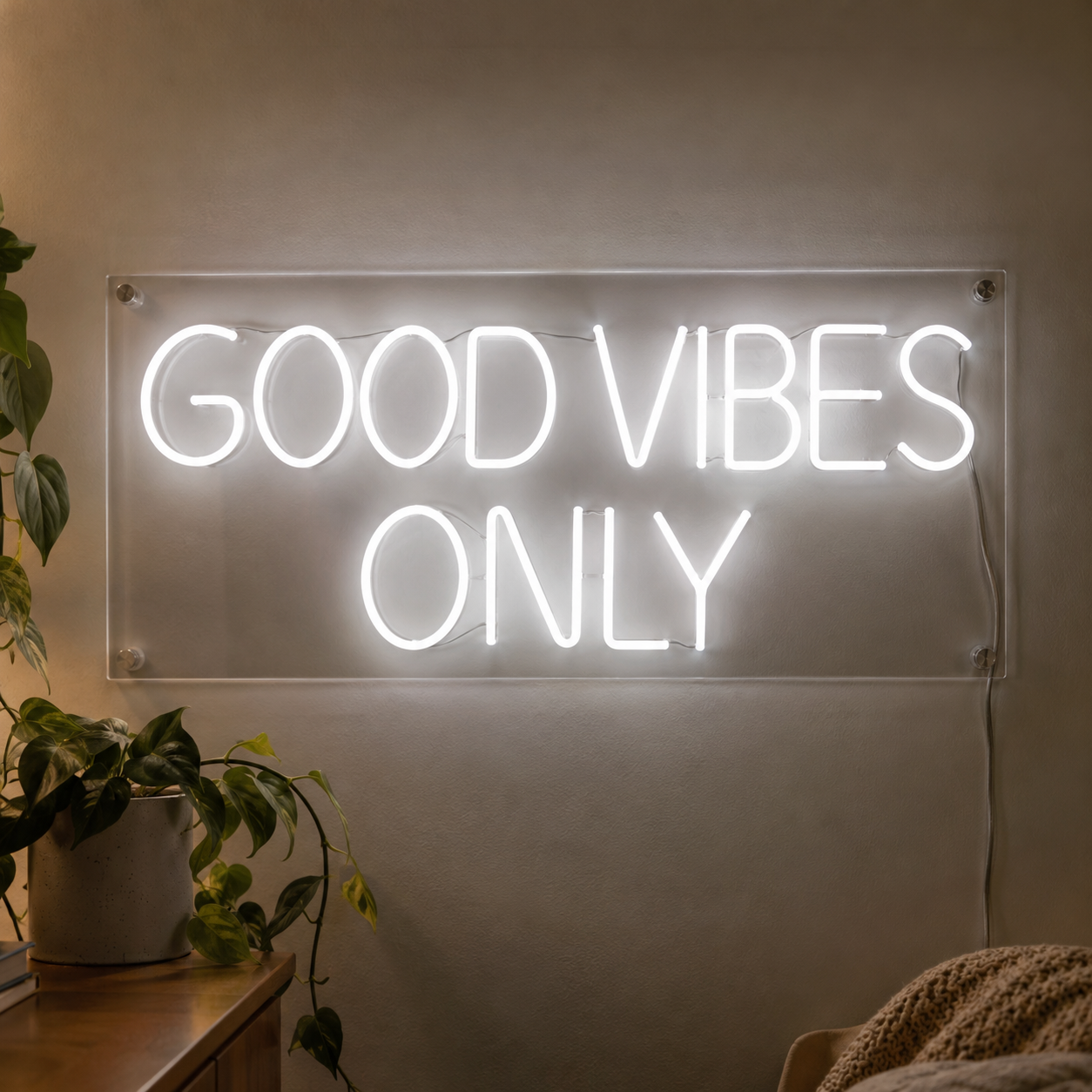 Two-Line Custom LED Neon Sign in an indoor setting — example custom design