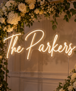 Wedding Surname LED Neon Sign in an indoor setting — example custom design