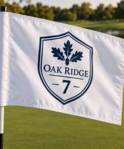Custom Printed Golf Pin Flags shown with an original sample design