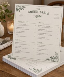 Custom Laminated Flat Restaurant Menus shown with an original sample design