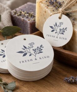 Custom Printed Round Hang Tags shown with an original sample design
