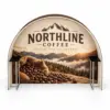 Custom Rounded Arch Display Booths with Shelves with a sample custom printed design