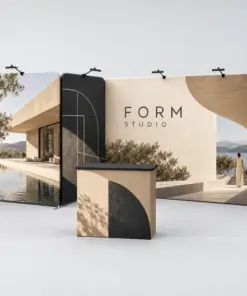 Custom 10x20 Modular Backwall Booth Kits showing an example custom design