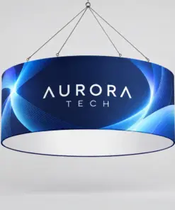Custom Circular Hanging Fabric Signs showing an example custom design