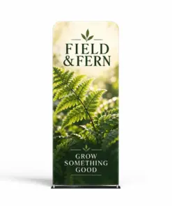 Custom Wide-Base Tension Fabric Banner Stands with a sample custom printed design