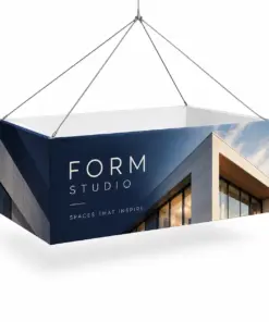 Custom Rectangular Hanging Fabric Signs with a sample custom printed design