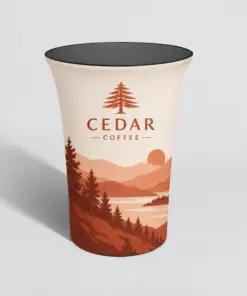 Custom Round Fabric Display Counters showing an example custom design