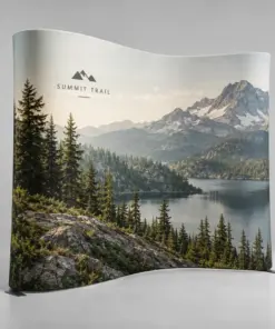 Custom S-Curve Tension Fabric Backdrops showing an example custom design