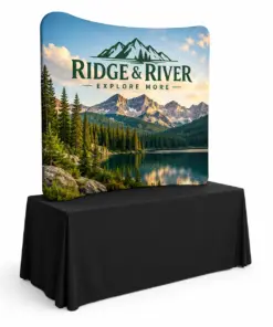 Custom Curved Tabletop Fabric Displays with a sample custom printed design