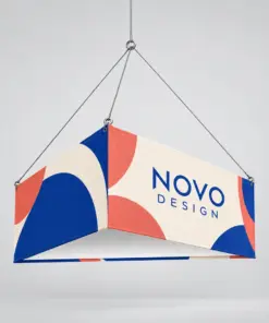Custom Triangle Hanging Fabric Signs showing an example custom design