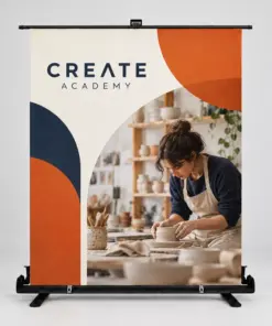 Custom Wide Retractable Fabric Displays showing an example custom design