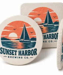 Absorbent bar coasters with Sunset Harbor brewery print