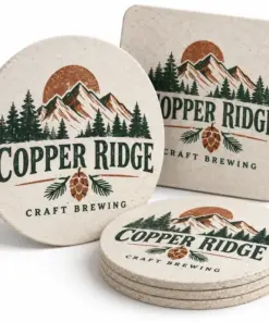 Thick fibrous pulpboard coasters with Copper Ridge brewery print