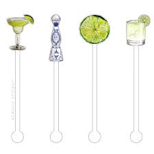 Custom printed acrylic drink stirrers - illustrative design reference