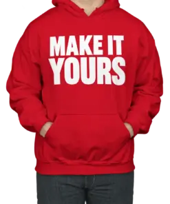 Custom Gildan Midweight 50/50 Pullover Hoodie - Red custom print example; your uploaded design replaces the example artwork
