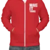 Custom Bella + Canvas Ultra Soft Zip Hoodie - Red custom print example; your uploaded design replaces the example artwork
