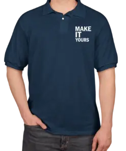 Custom Hanes EcoSmart 50/50 Jersey Polo - Printed - Navy custom print example; your uploaded design replaces the example artwork