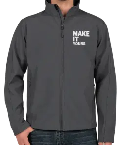 Custom Port Authority Core Fleece Lined Soft Shell Jacket - Embroidered - Battleship Grey custom print example; your uploaded design replaces the example artwork