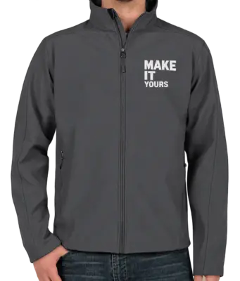 Custom Port Authority Core Fleece Lined Soft Shell Jacket - Embroidered - Battleship Grey custom print example; your uploaded design replaces the example artwork