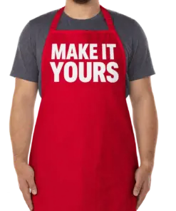 Custom Artisan Collection Recycled Full Length Apron - Red custom print example; your uploaded design replaces the example artwork