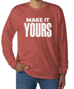 Custom Comfort Colors 100% Cotton Long Sleeve Shirt - Crimson custom print example; your uploaded design replaces the example artwork