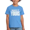 Custom Gildan Youth Softstyle Jersey T-shirt - Carolina Blue custom print example; your uploaded design replaces the example artwork