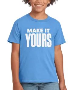 Custom Gildan Youth Softstyle Jersey T-shirt - Carolina Blue custom print example; your uploaded design replaces the example artwork