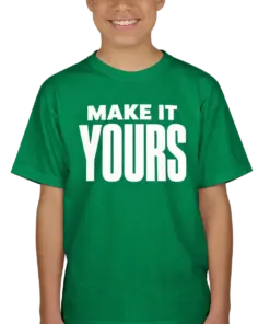 Custom Gildan Youth Ultra Cotton T-shirt - Irish Green custom print example; your uploaded design replaces the example artwork