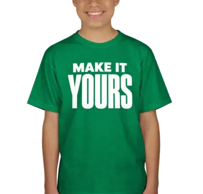 Custom Gildan Youth Ultra Cotton T-shirt - Irish Green custom print example; your uploaded design replaces the example artwork