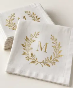 Custom Foil Linen-Like Dinner Napkins with sample customer artwork