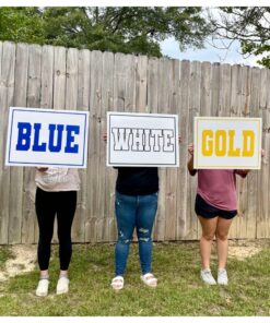 Photographed corrugated cheer sign in use