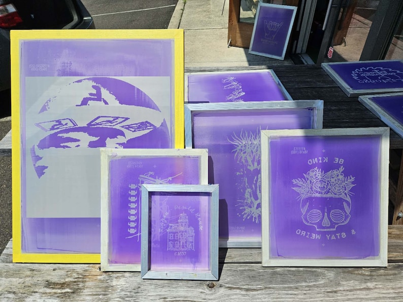 Pre-burned screen printing frame examples