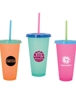Custom Color-Changing Fan Straw Tumbler - 24 oz