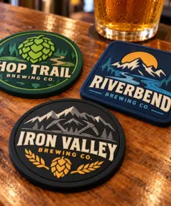 Illustrative pvc brewery coasters with different brewery logo samples