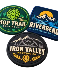 Brewery pvc coasters with custom brewery logo samples on a transparent background