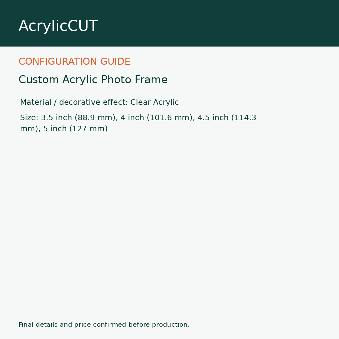 Custom Acrylic Photo Frame — configuration guide