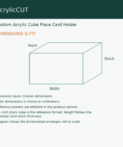 Custom Acrylic Cube Place Card Holder — dimensions and fit