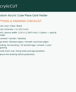 Custom Acrylic Cube Place Card Holder — configuration checklist
