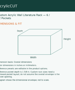 Custom Acrylic Wall Literature Rack — 6 / 12 Pockets — dimensions and fit